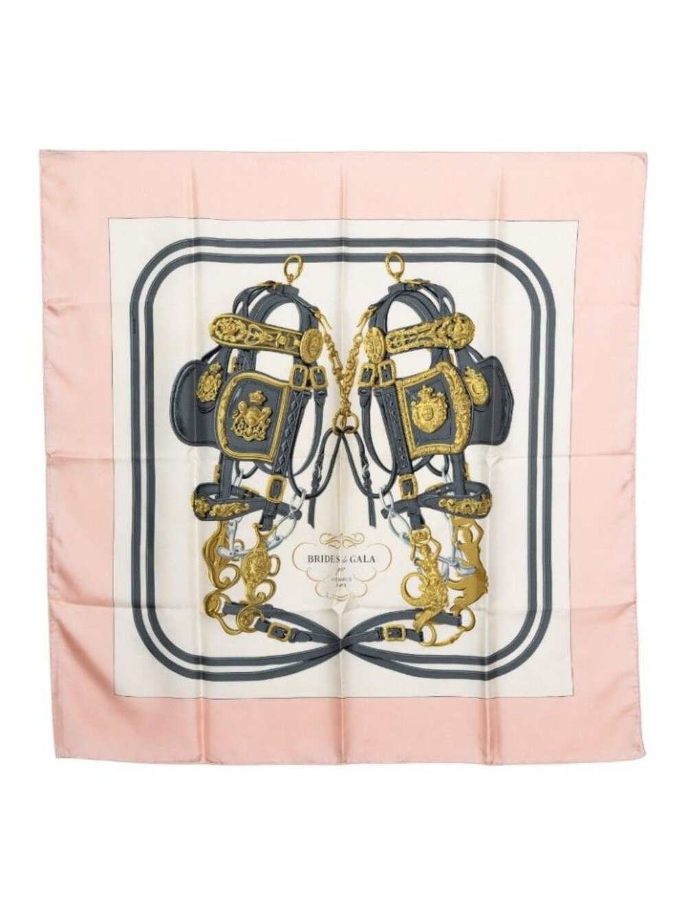 Hermes Carre 90 Brides de Gala Ceremonial Bridle Scarf Pink White Multicolor